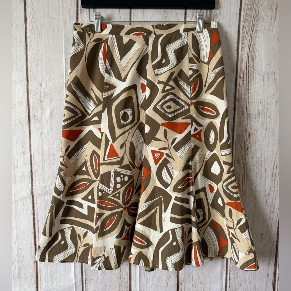 Laura Vintage Graphic Abstract Geometric Print Cotton Flare
Midi Skirt Size 8